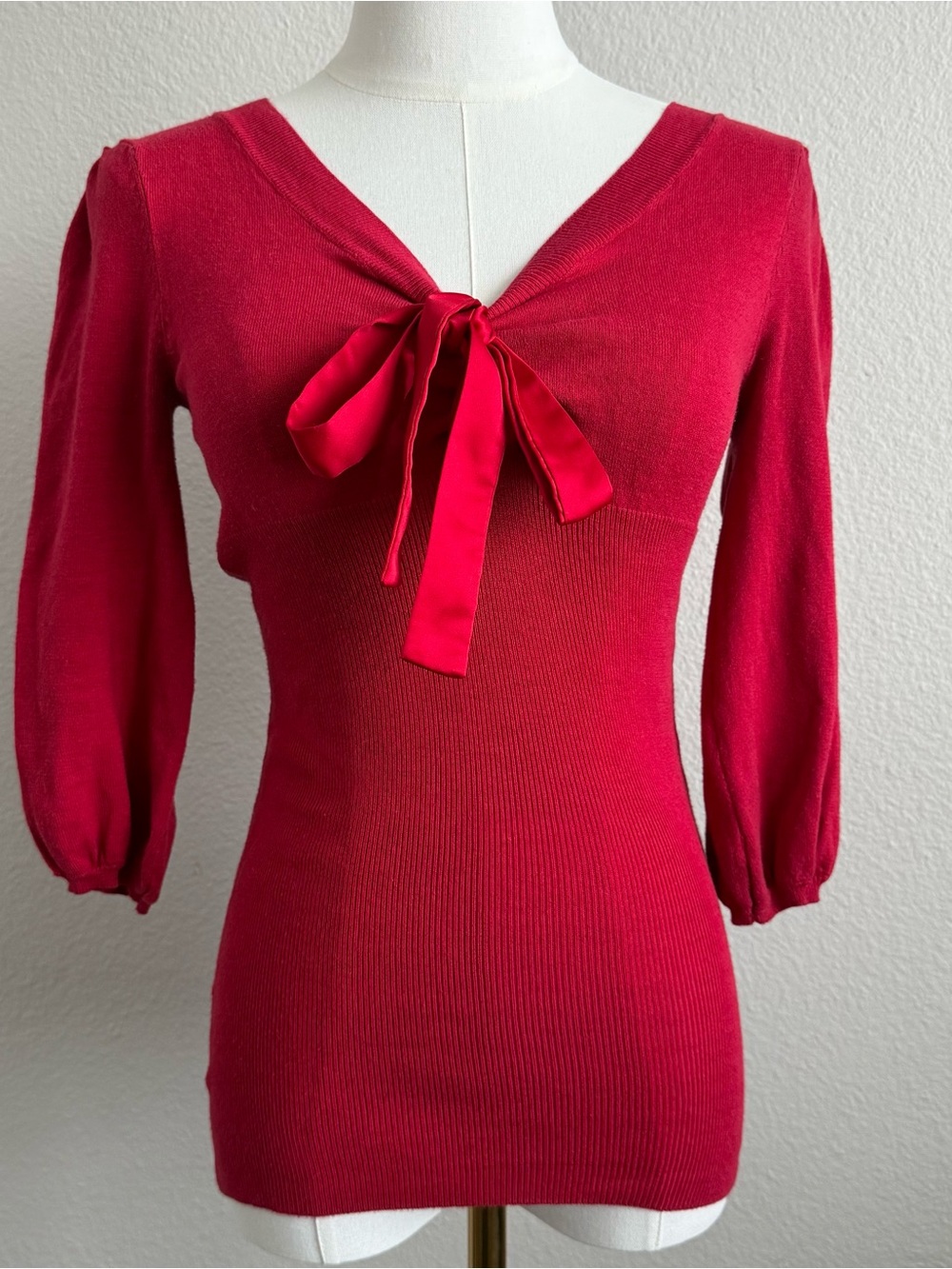Candie's Y2K Romantic Red Bow Accent Femenine Sweater Top - Size M